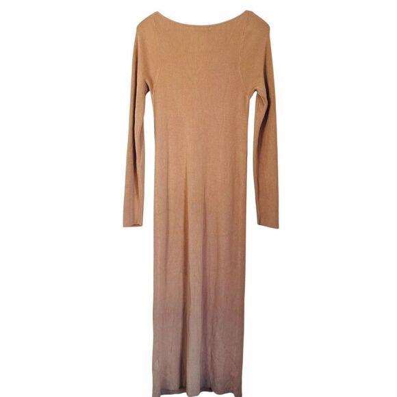 J. Crew Beige Ribbed Tie-Front Sweater Midi Dress Size Medium - Picture 3 of 6